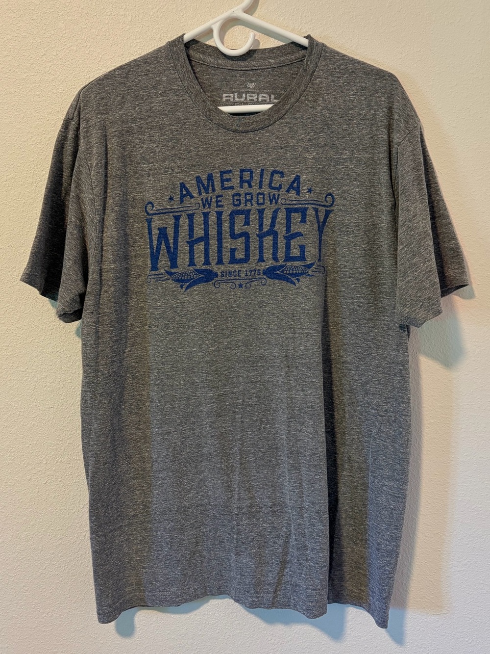 Rural Cloth Mens XL America We Grow Whiskey Graphic Tee Shirt Heather Gray
